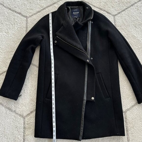 Madewell City GridCoat Black Wool Blend Cold Weather Coat Asymmetric Zipper Sz 2 - Picture 3 of 13